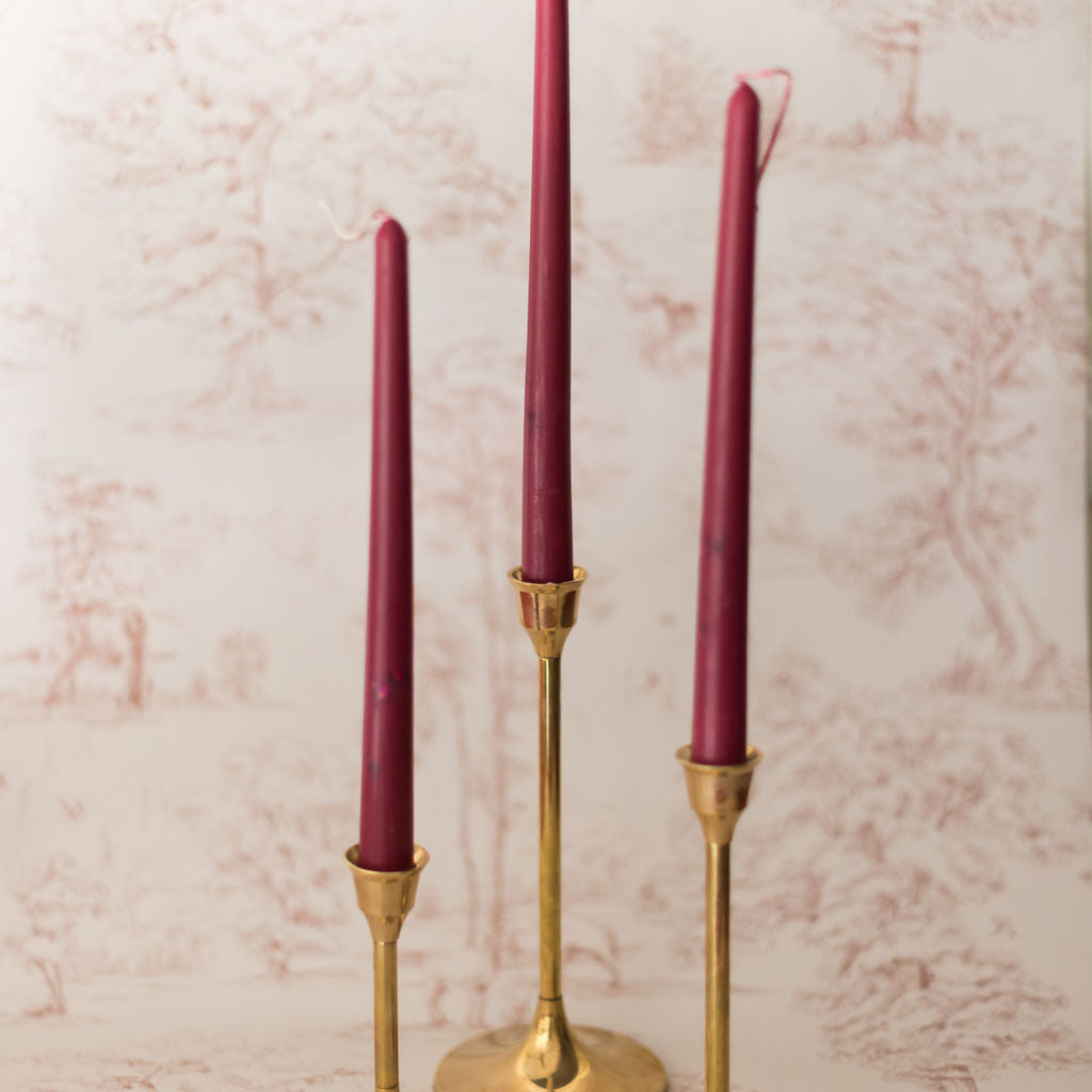 Floral Inlaid Tapered Candle in Burgundy - Set of 3