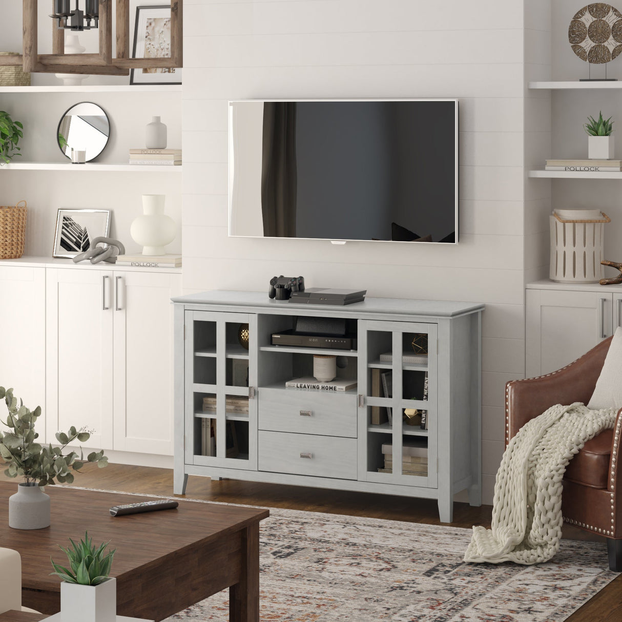 Tall TV Media Stand, Fog Grey