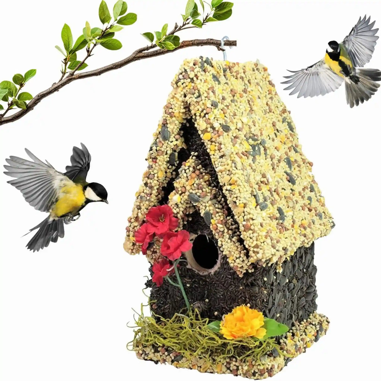 Tall Handmade Edible Birdhouse with Light Roof
