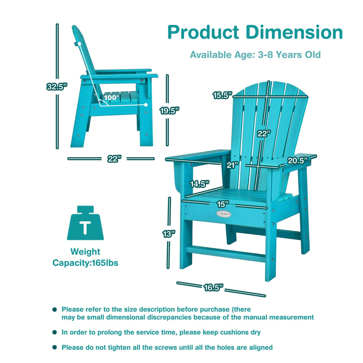 Kids' Adirondack Chair, Turquoise