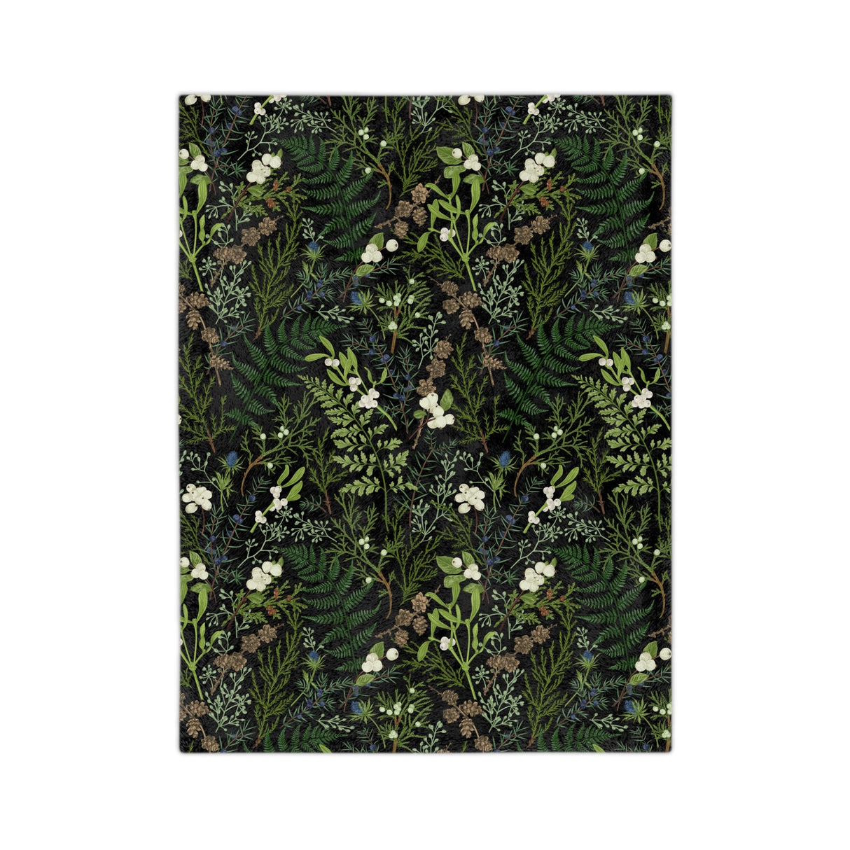 Botanical Throw Blanket With Plants, Fern Leaves Blanket