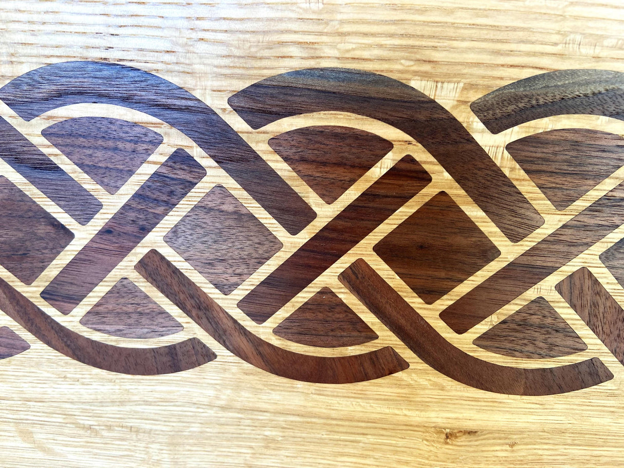 White Oak charcuterie board - complex Celtic knot inlay.