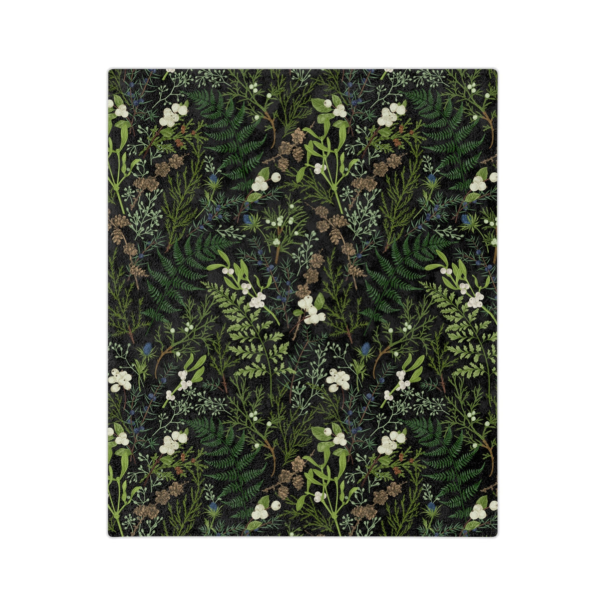 Botanical Throw Blanket With Plants, Fern Leaves Blanket