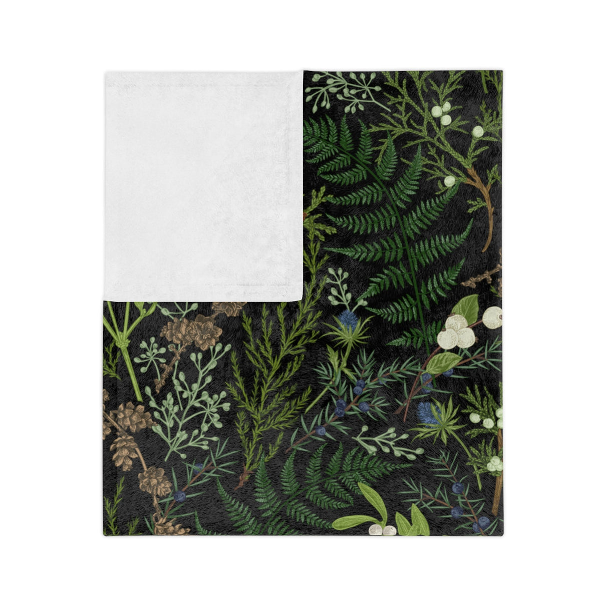 Botanical Throw Blanket With Plants, Fern Leaves Blanket