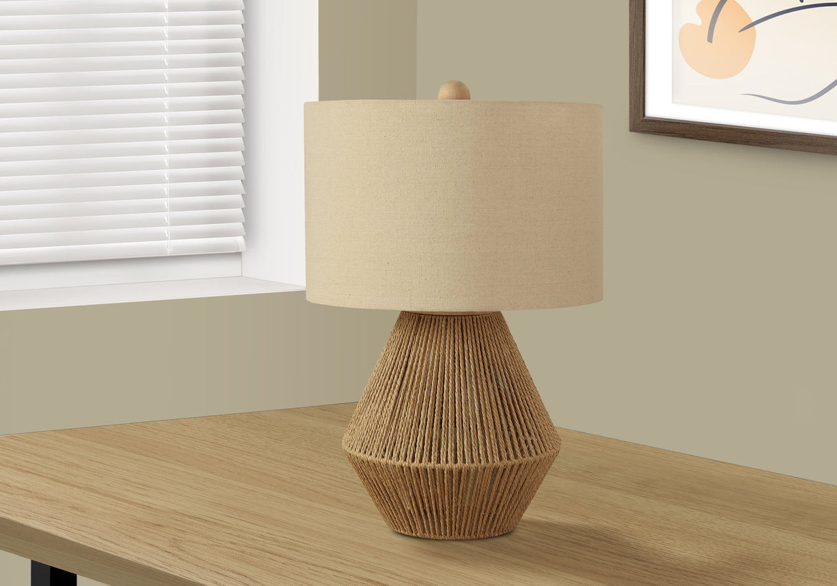 Brown Rope and Beige Shade Table Light, 22"H