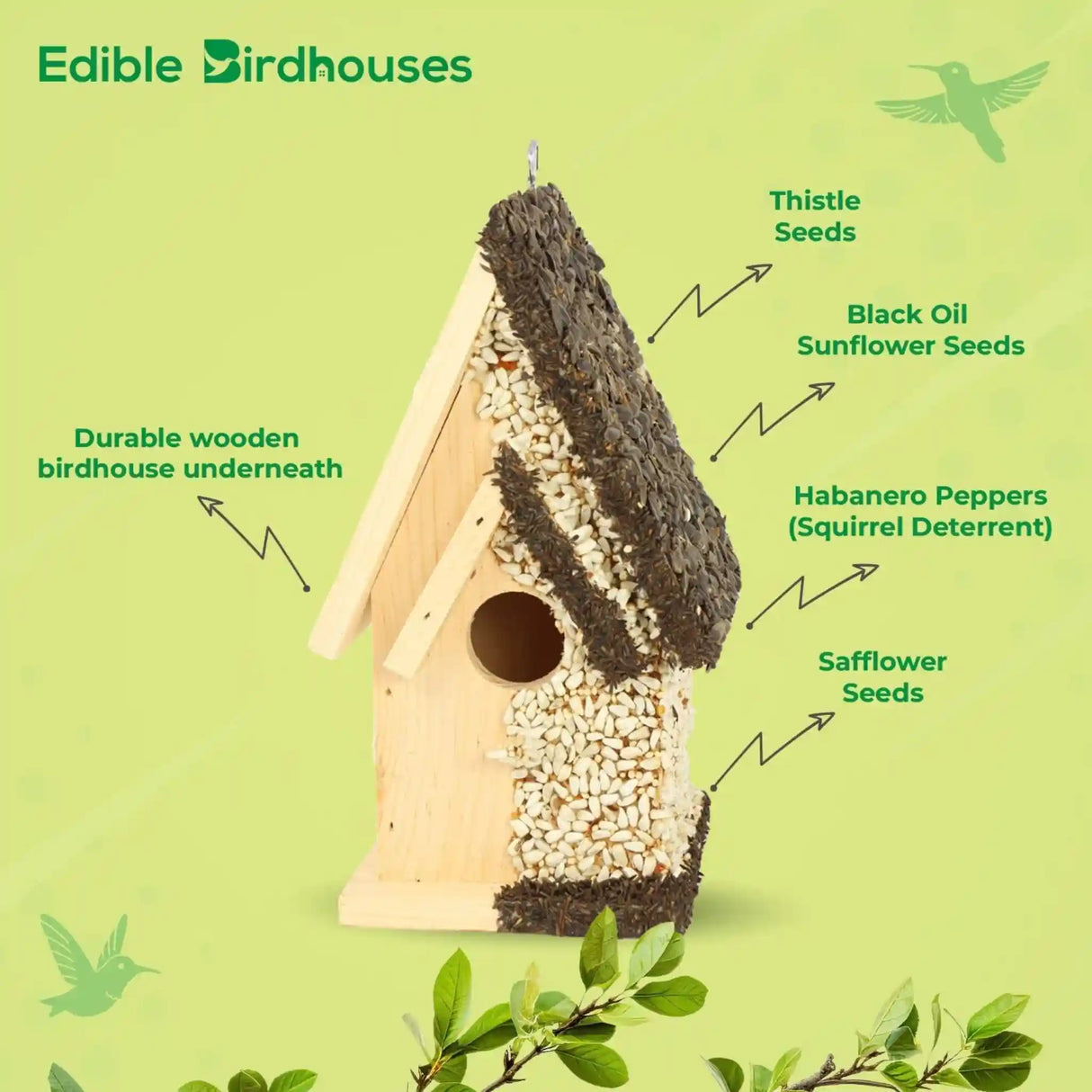 Tall Handmade Edible Birdhouse with Light Roof
