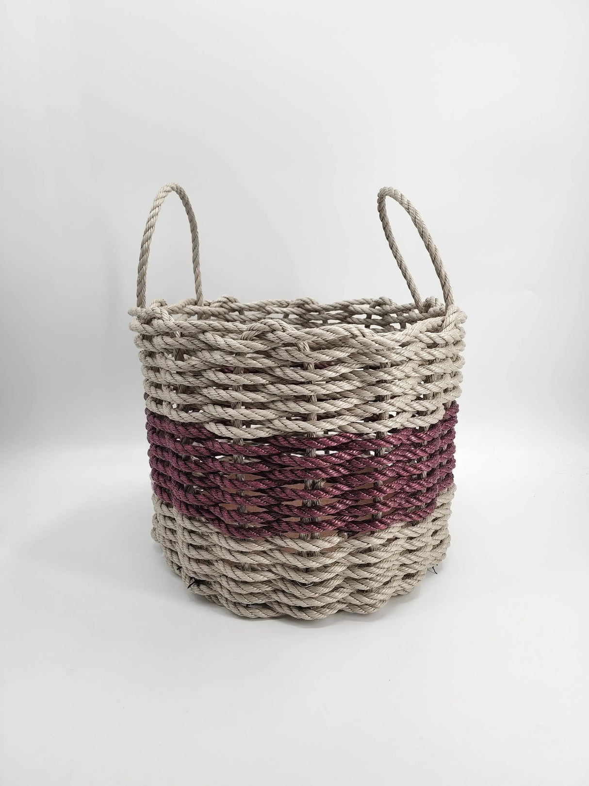 Authentic Maine Lobster Rope Storage Basket Tan and Burgundy