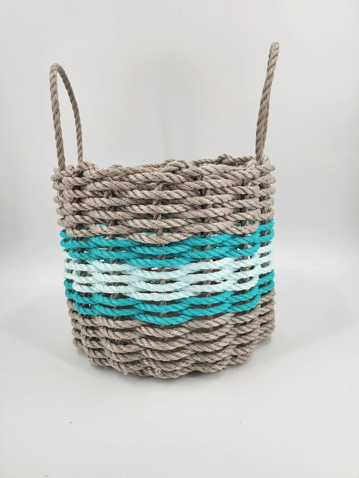 Authentic Maine Lobster Rope Storage Basket Tan and Seafoam, Accent color choice