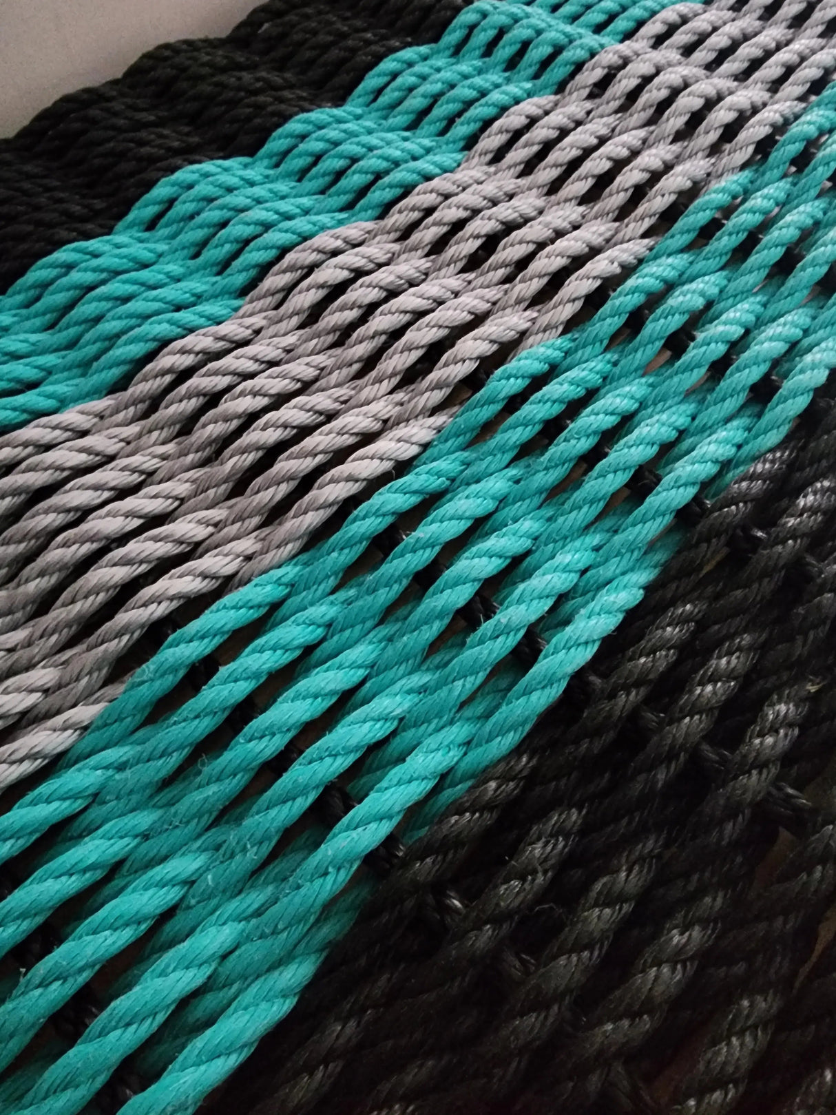 Five Stripe Rope Mat Black Teal Light Gray