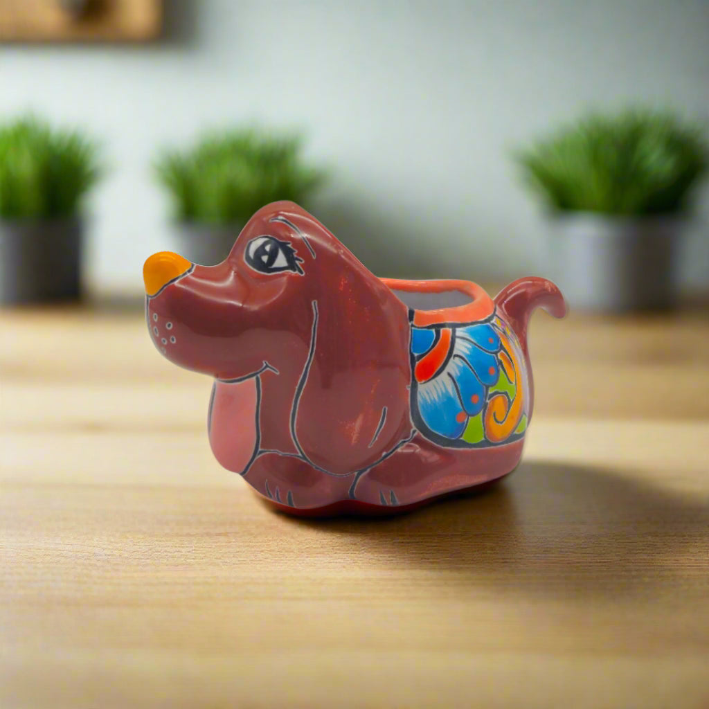 Colorful Talavera Dog Planter | Hand-Painted Mexican Figurine