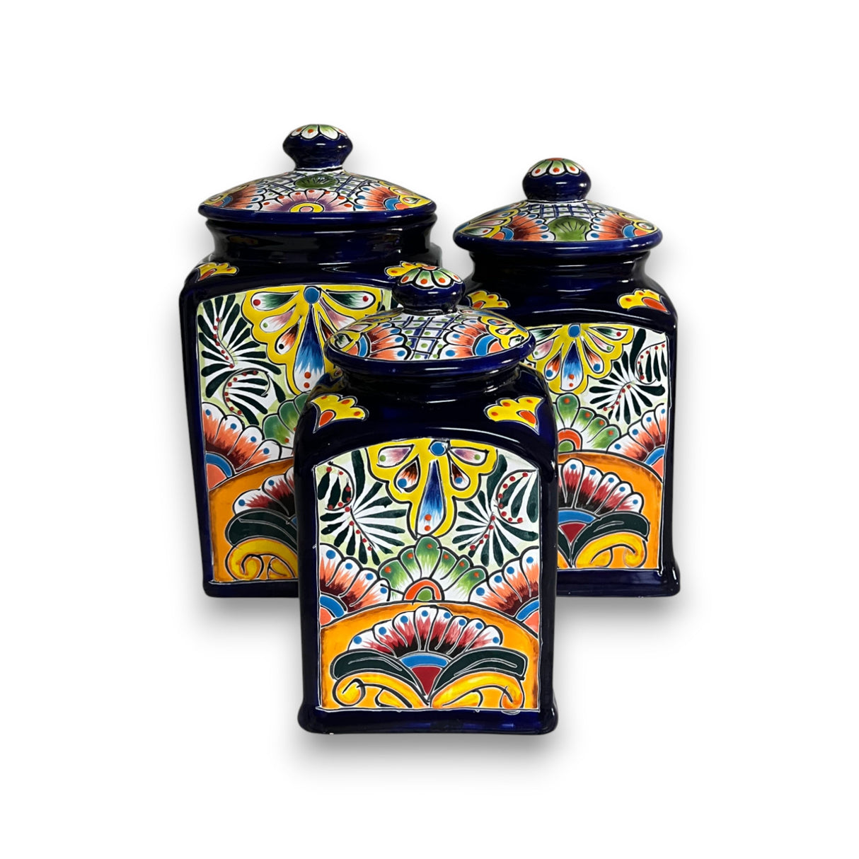 Cobalt Blue Talavera Canister Trio | Mexican Hand-Painted Storage