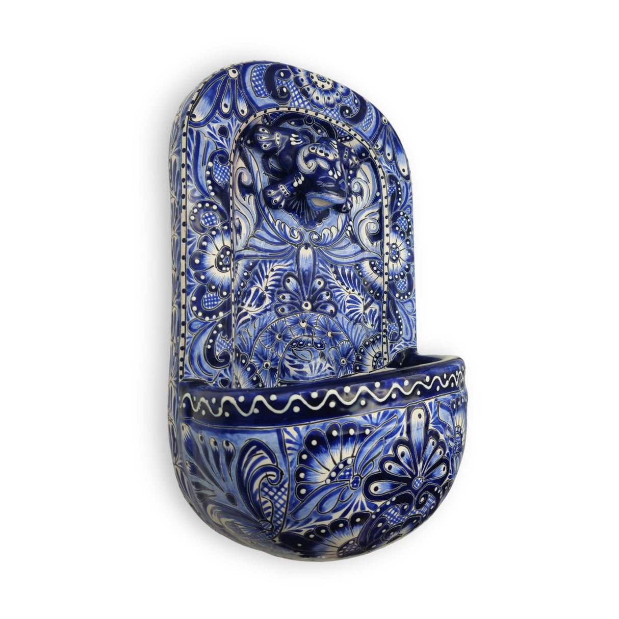Blue & White Talavera Wall Fountain | Handcrafted Mexican Ceramic