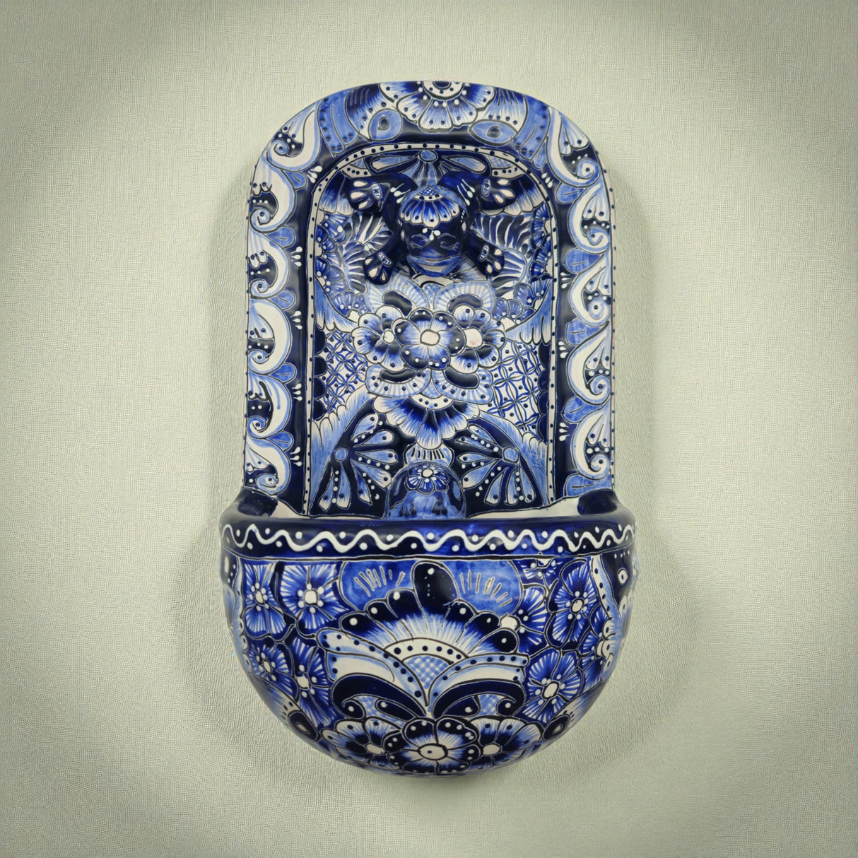Blue & White Talavera Wall Fountain | Handcrafted Mexican Ceramic