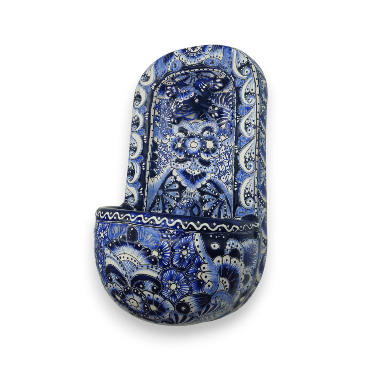 Blue & White Talavera Wall Fountain | Handcrafted Mexican Ceramic