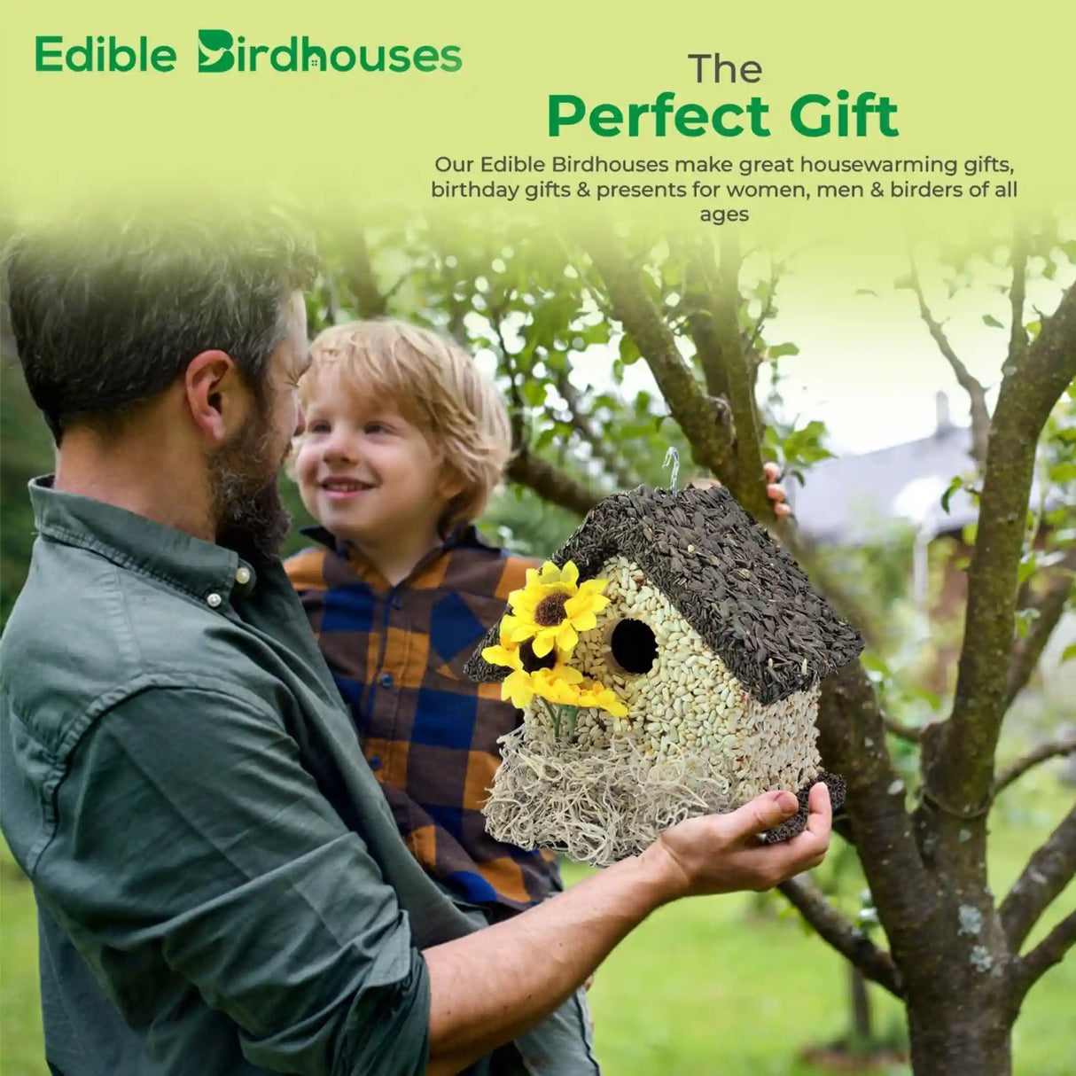 Short Handmade Edible Birdhouse with Dark Roof