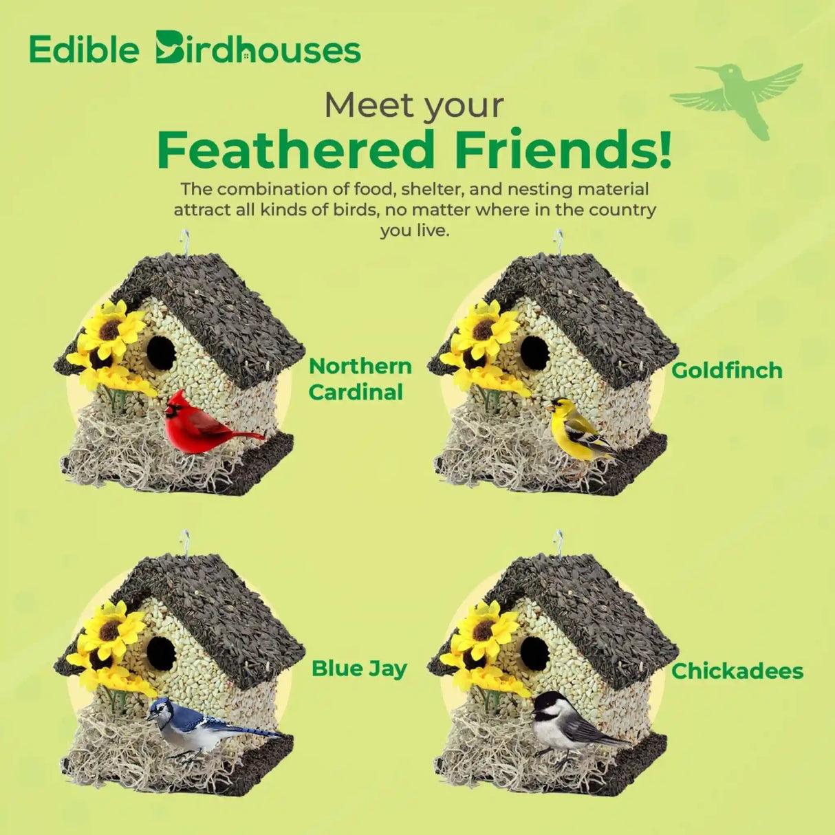Short Handmade Edible Birdhouse with Dark Roof