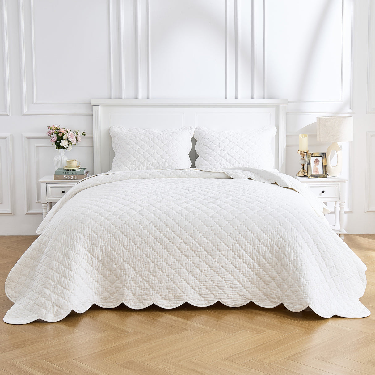 Diamond Scallop Cotton Voile Hand Stitched Quilt Set