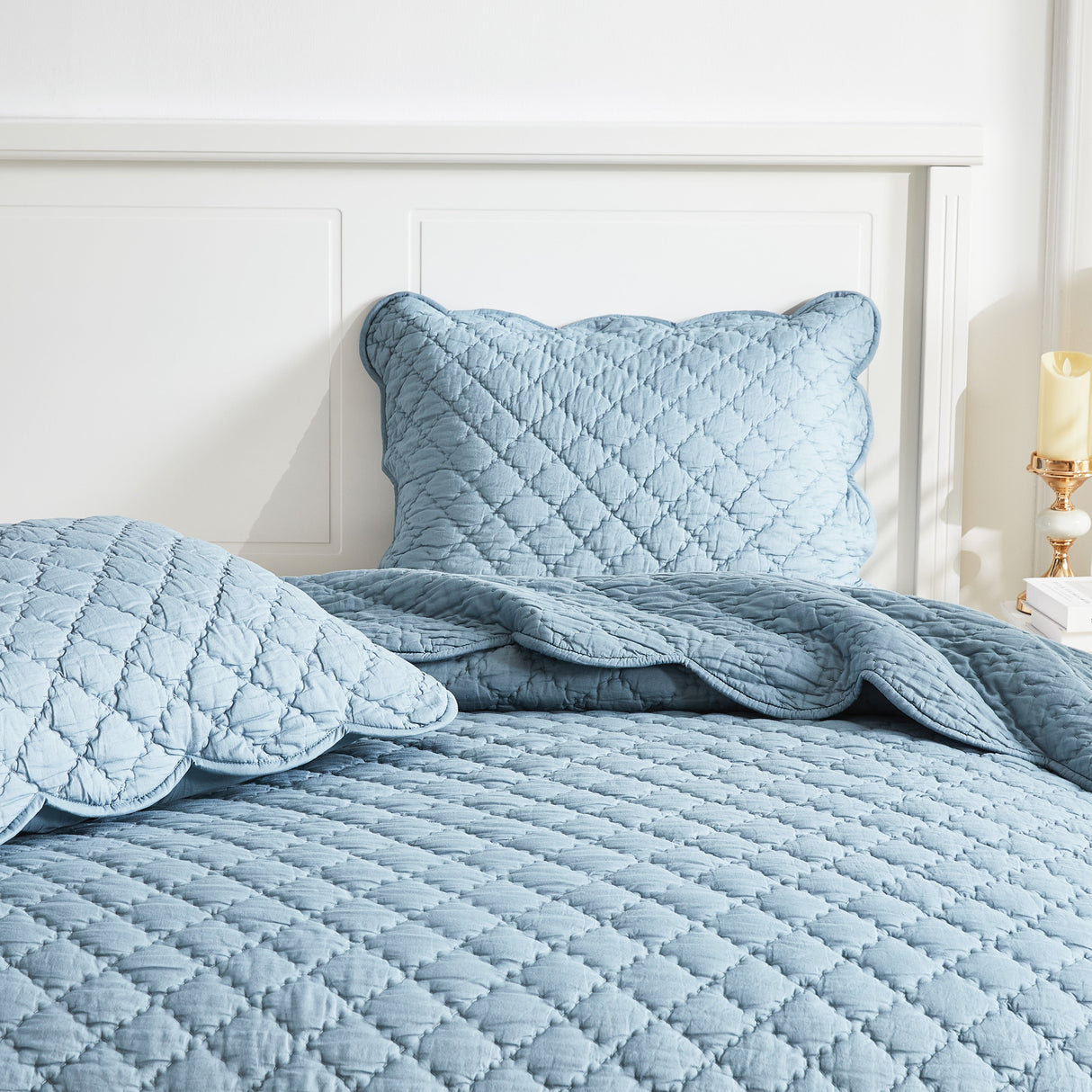 Diamond Scallop Cotton Voile Hand Stitched Quilt Set