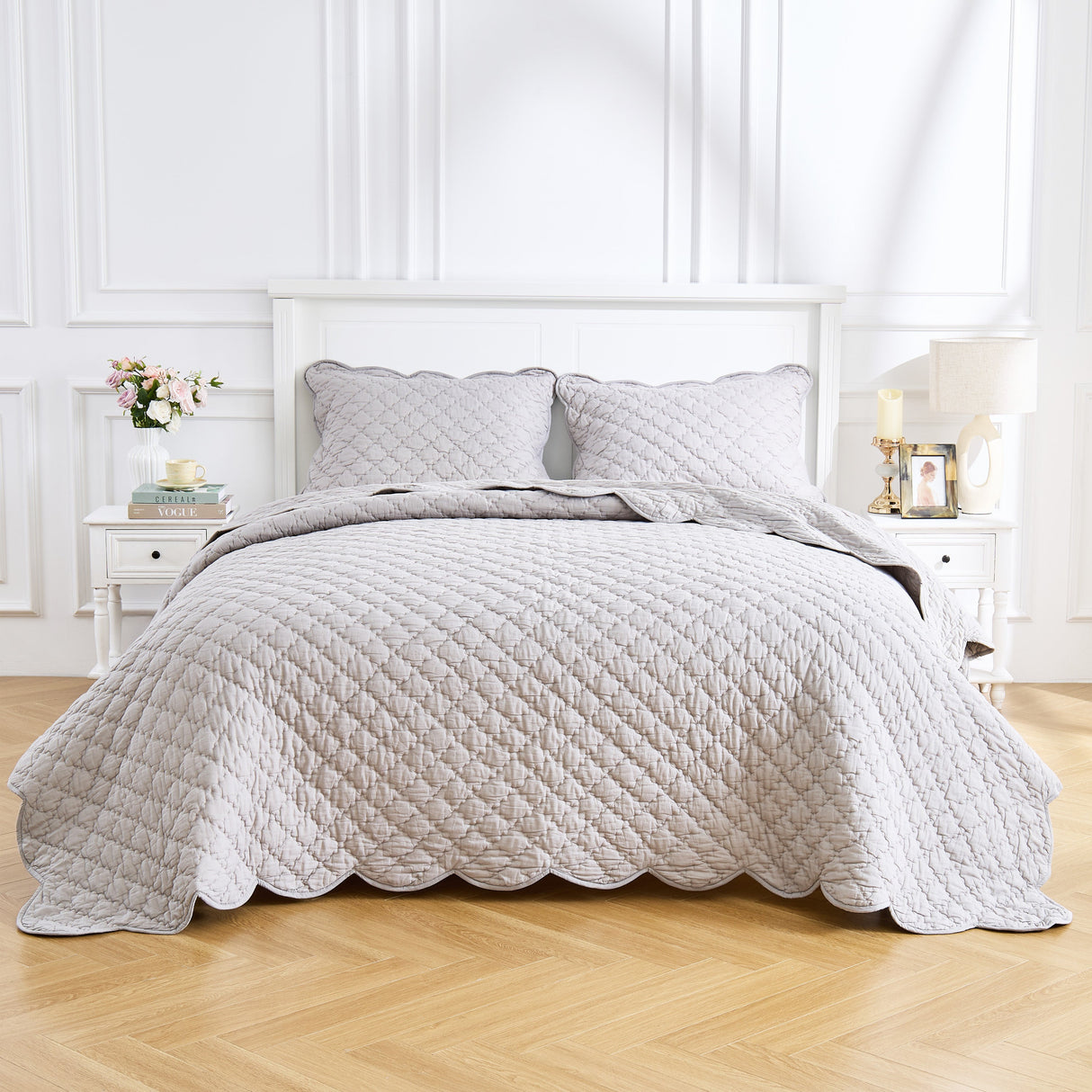 Diamond Scallop Cotton Voile Hand Stitched Quilt Set