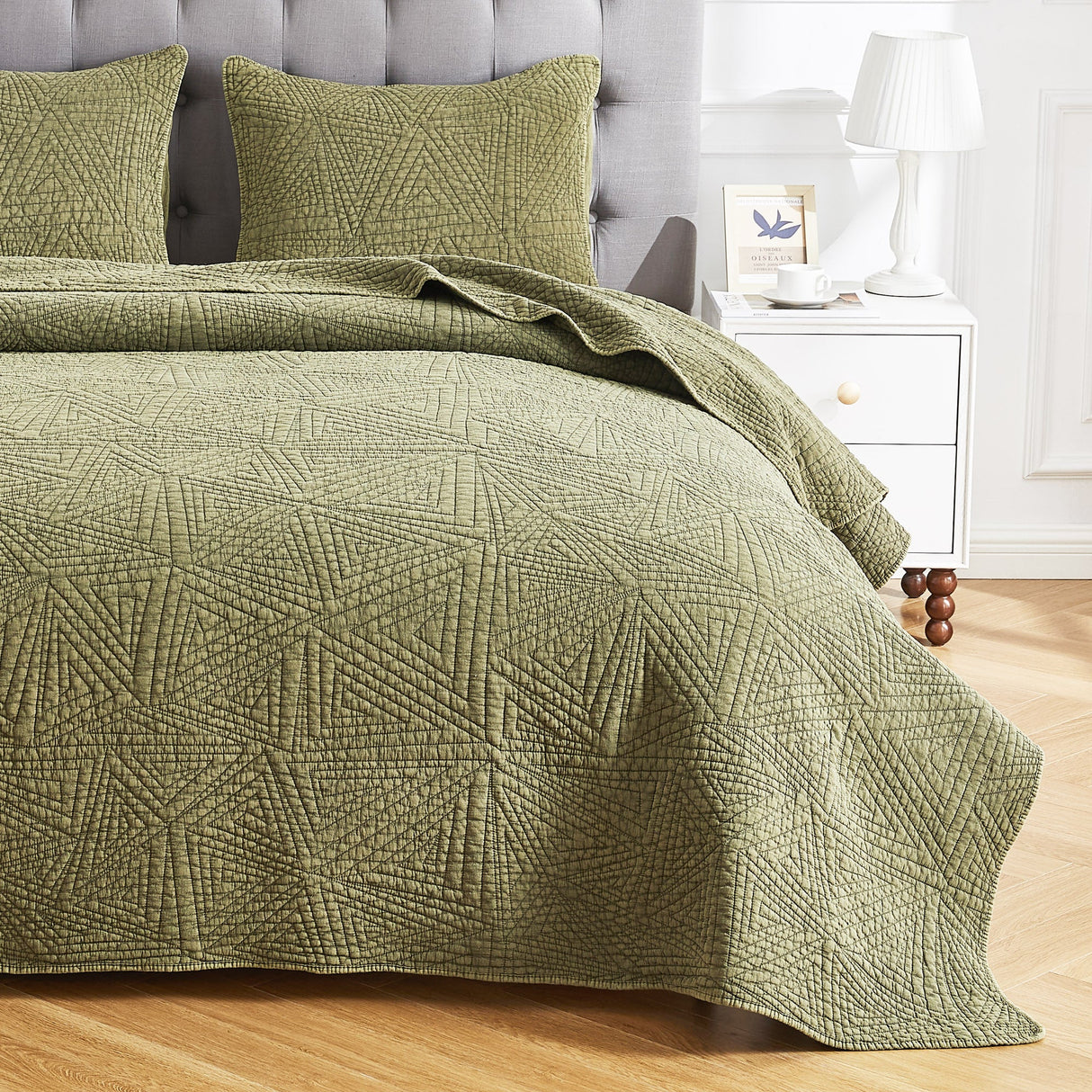 Dancing Triangles Stonewashed Cotton Quilt Set