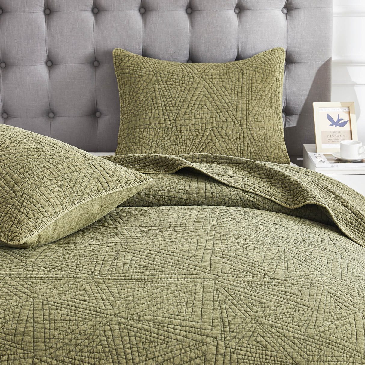 Dancing Triangles Stonewashed Cotton Quilt Set