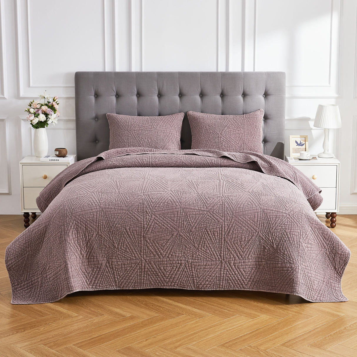 Dancing Triangles Stonewashed Cotton Quilt Set
