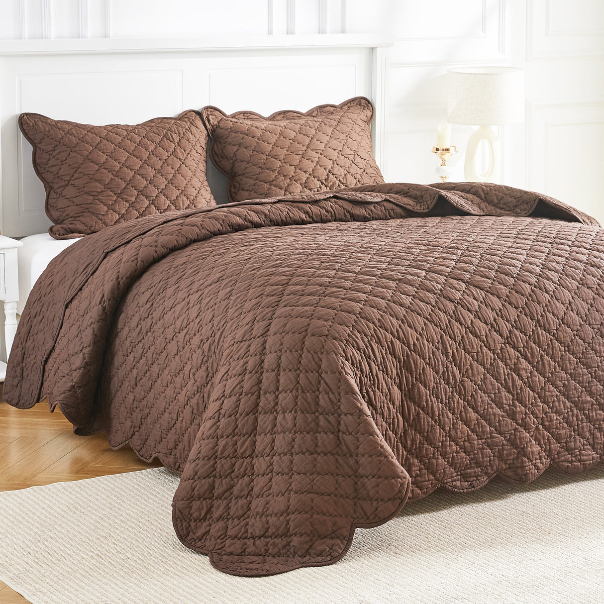 Diamond Scallop Cotton Voile Hand Stitched Quilt Set