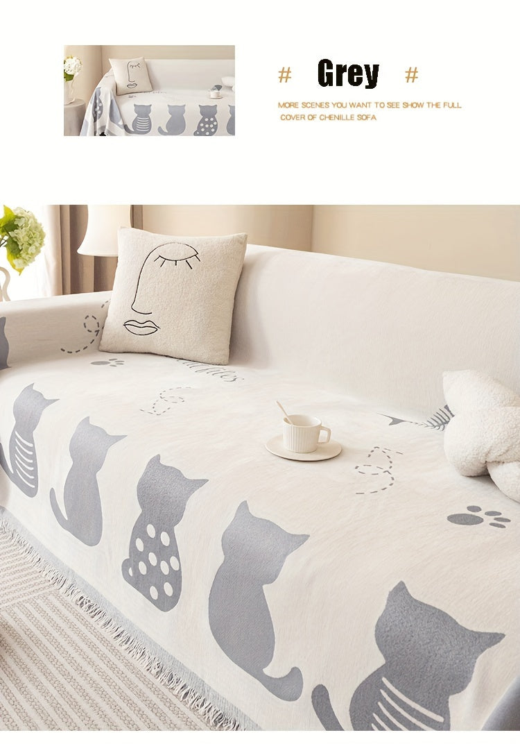 Chenille Cat Cartoon Sofa Cover Blanket