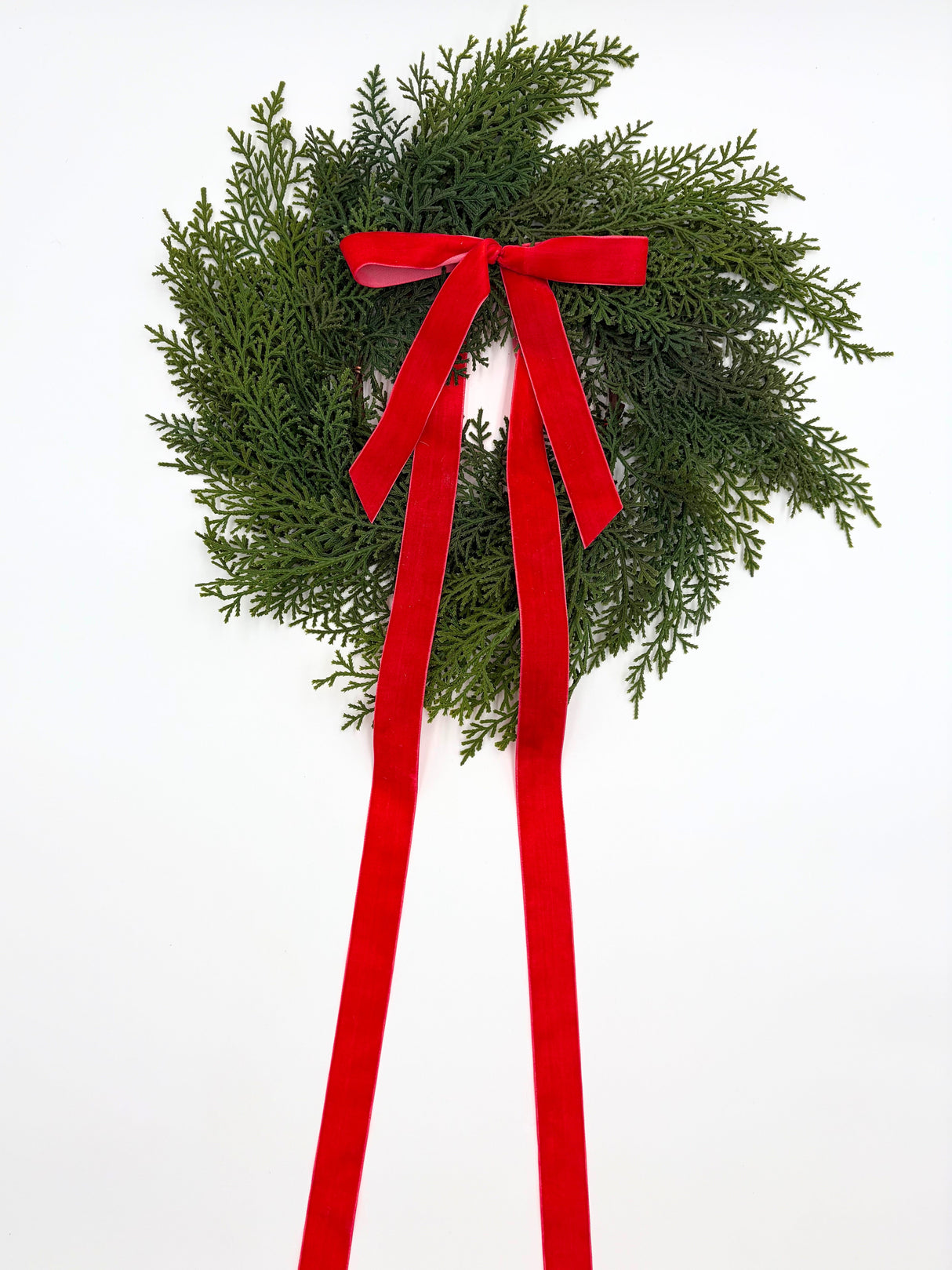 Traditional Red Mini Cedar Cabinet Wreaths with Ribbon
