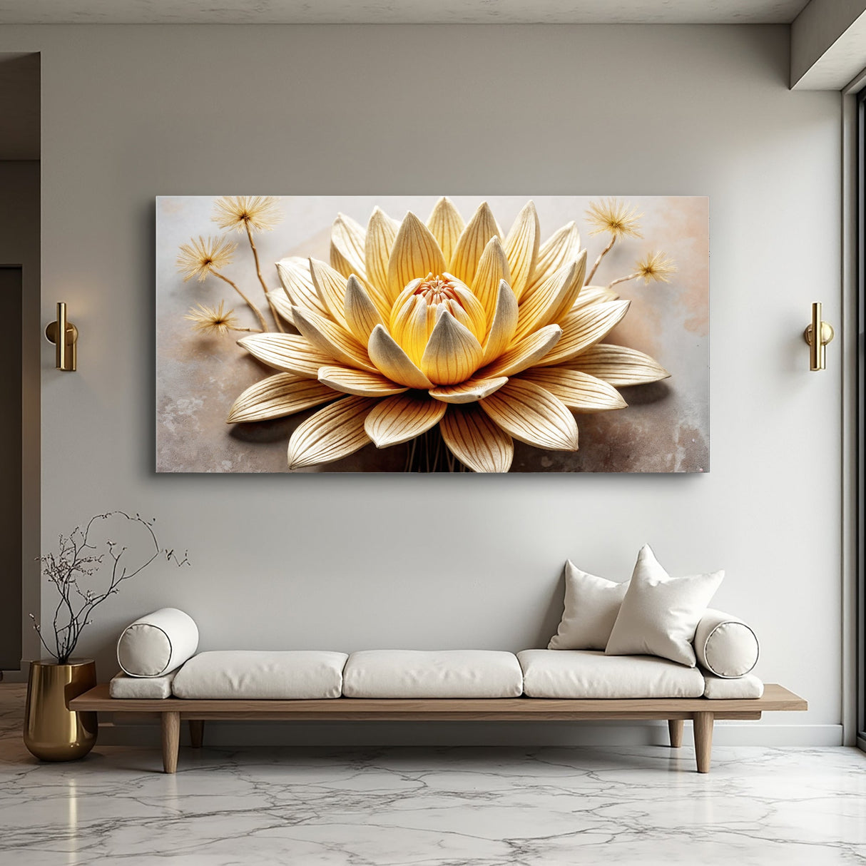 Golden Lotus Minimalist Abstract Wall Art