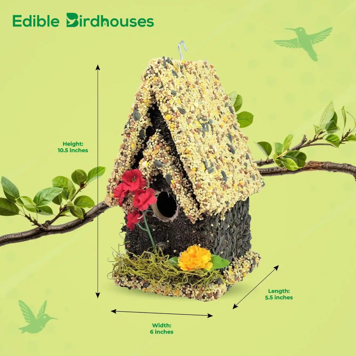 Tall Handmade Edible Birdhouse with Light Roof