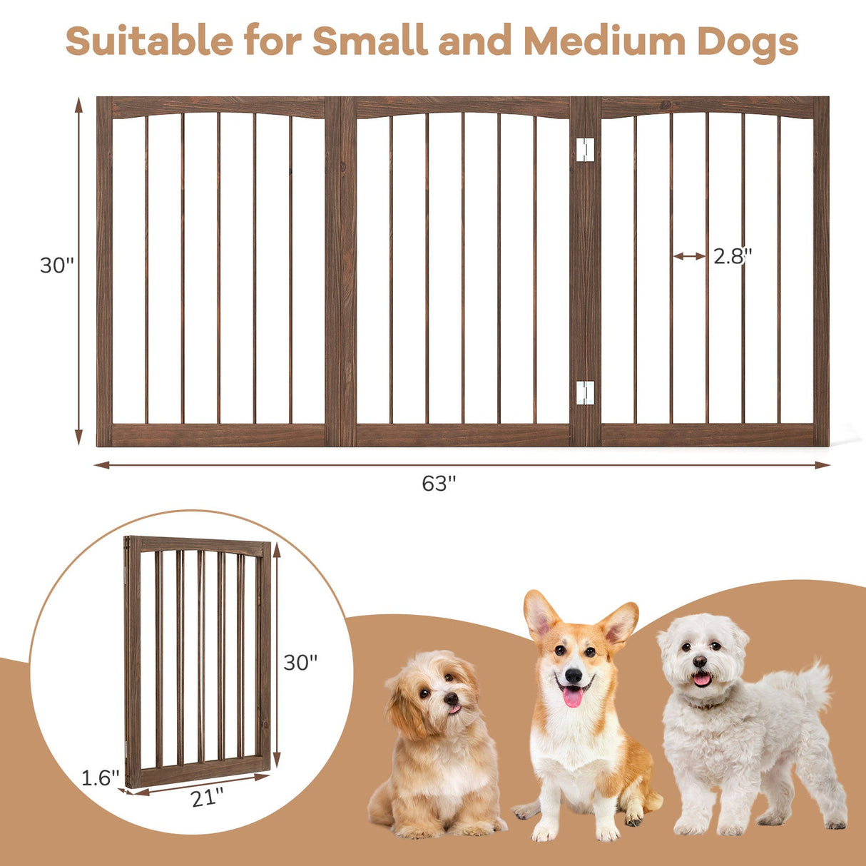 Wooden Pet Fence, Brown, 30"