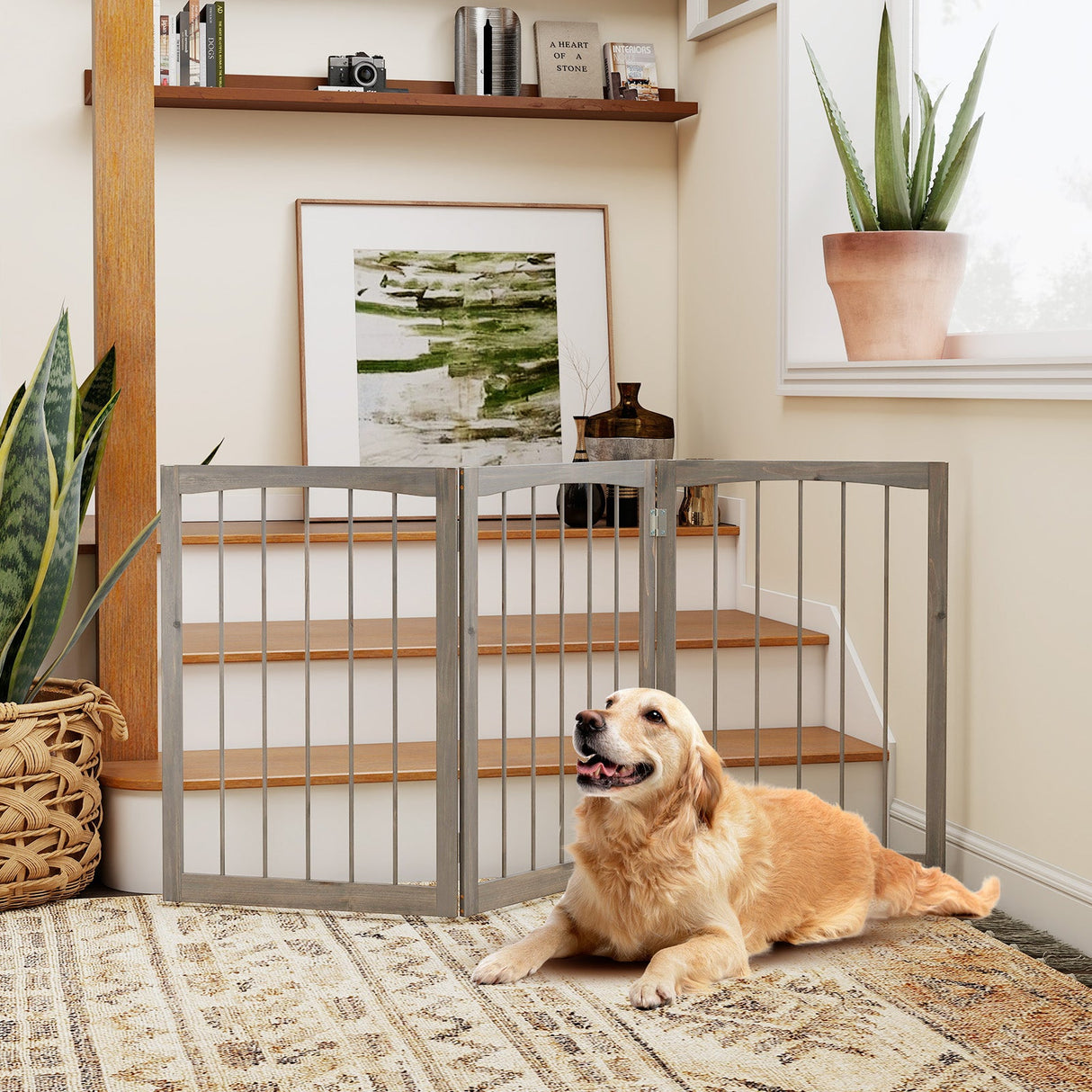 Wooden Pet Fence, Gray, 30"