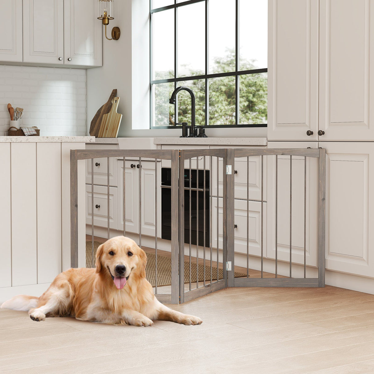 Wooden Pet Fence, Gray, 30"