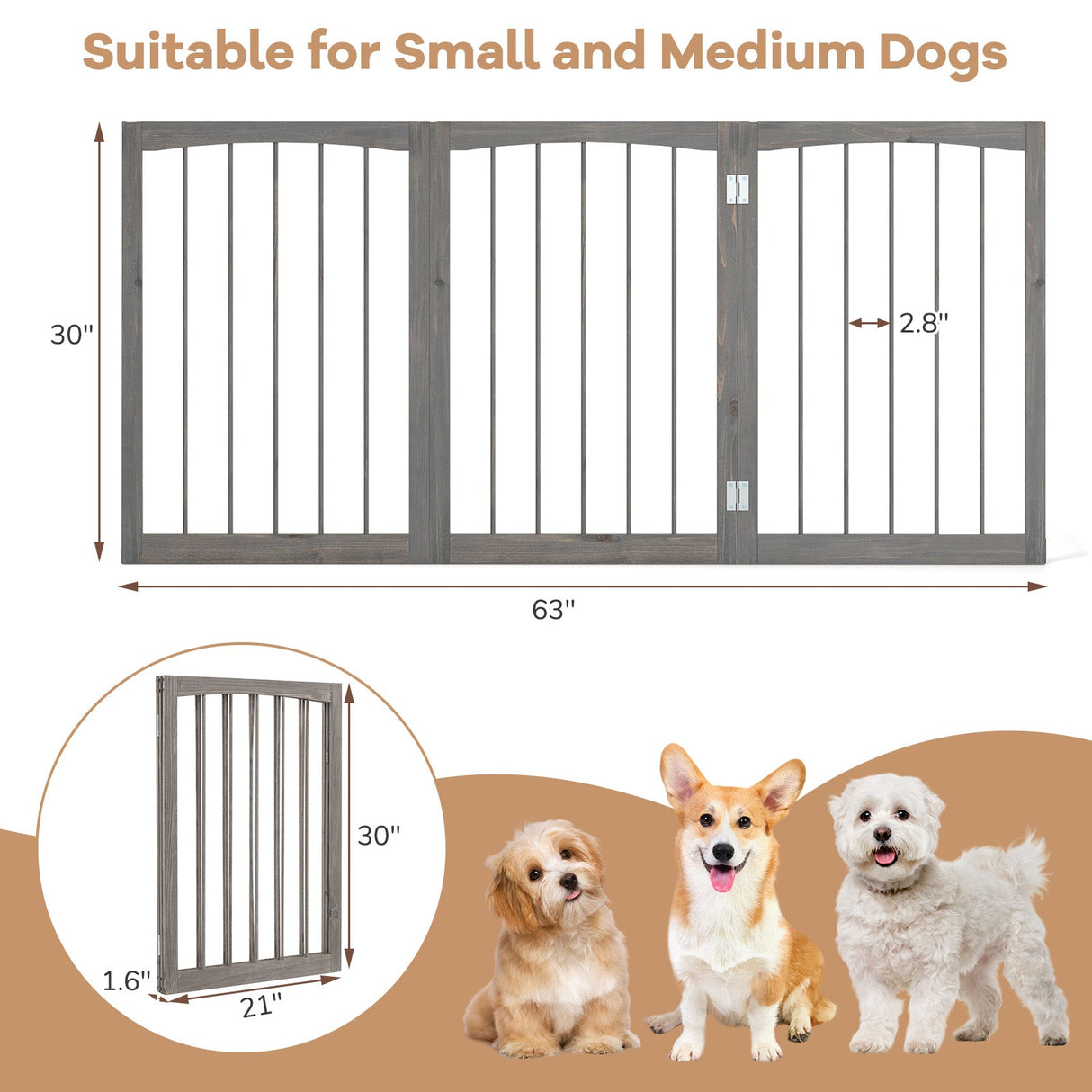 Wooden Pet Fence, Gray, 30"