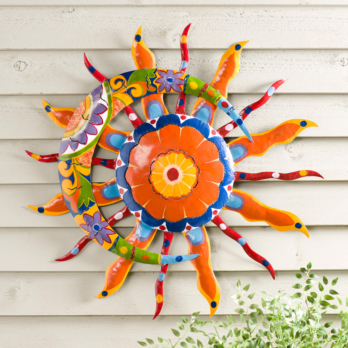 Talavera Sun and Moon Painted Metal Wall Art | Plow \u0026 Hearth, image size:1200x1200