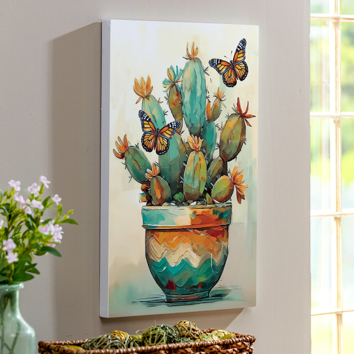 lone star succulent bar Southwest Pueblo Indoor Wall Décor, Wood, Painted Cactus and Butterfly –  Plow & Hearth