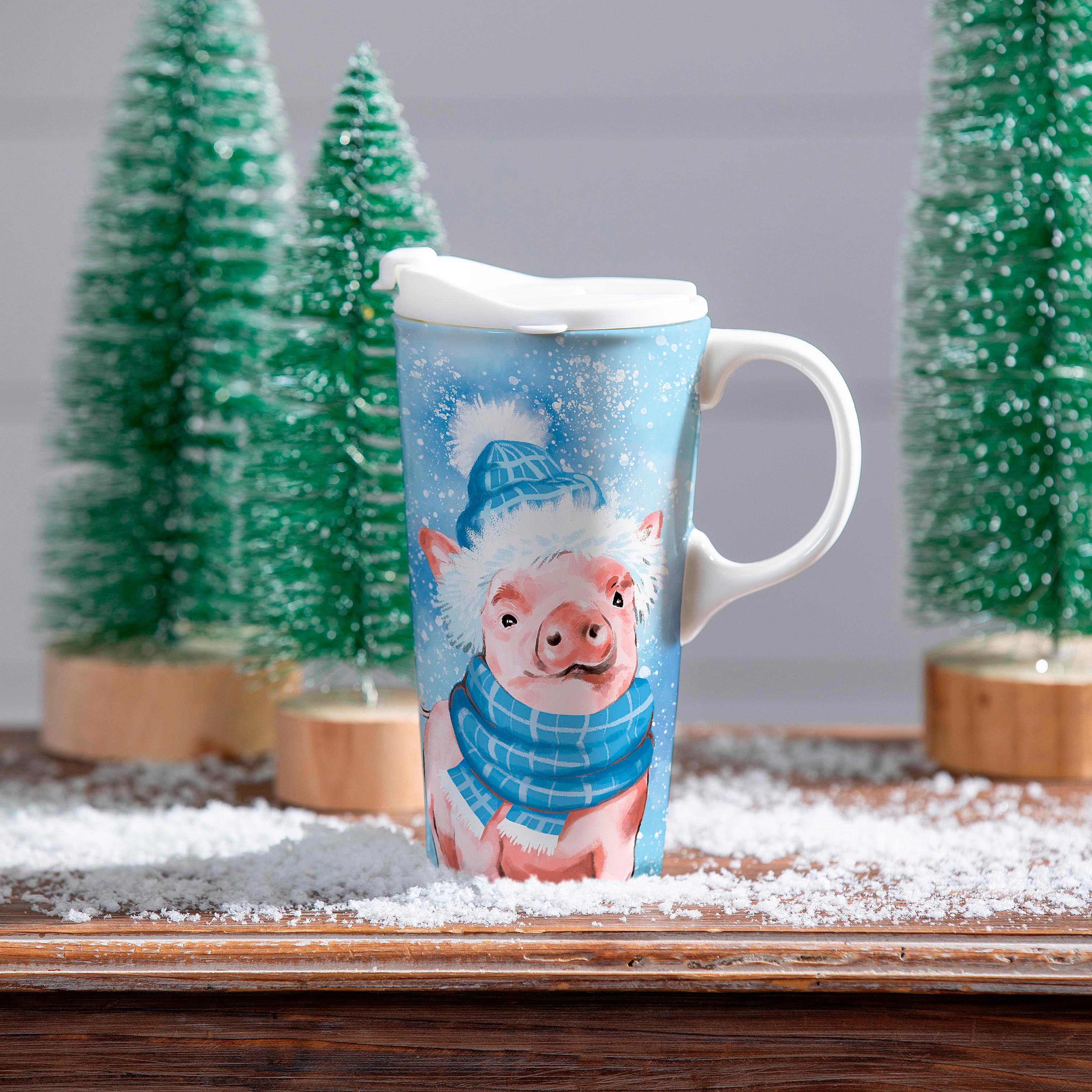 Holly Homestead Travel Cup Ceramic Perfect Cup, Pig, 17oz, Gift