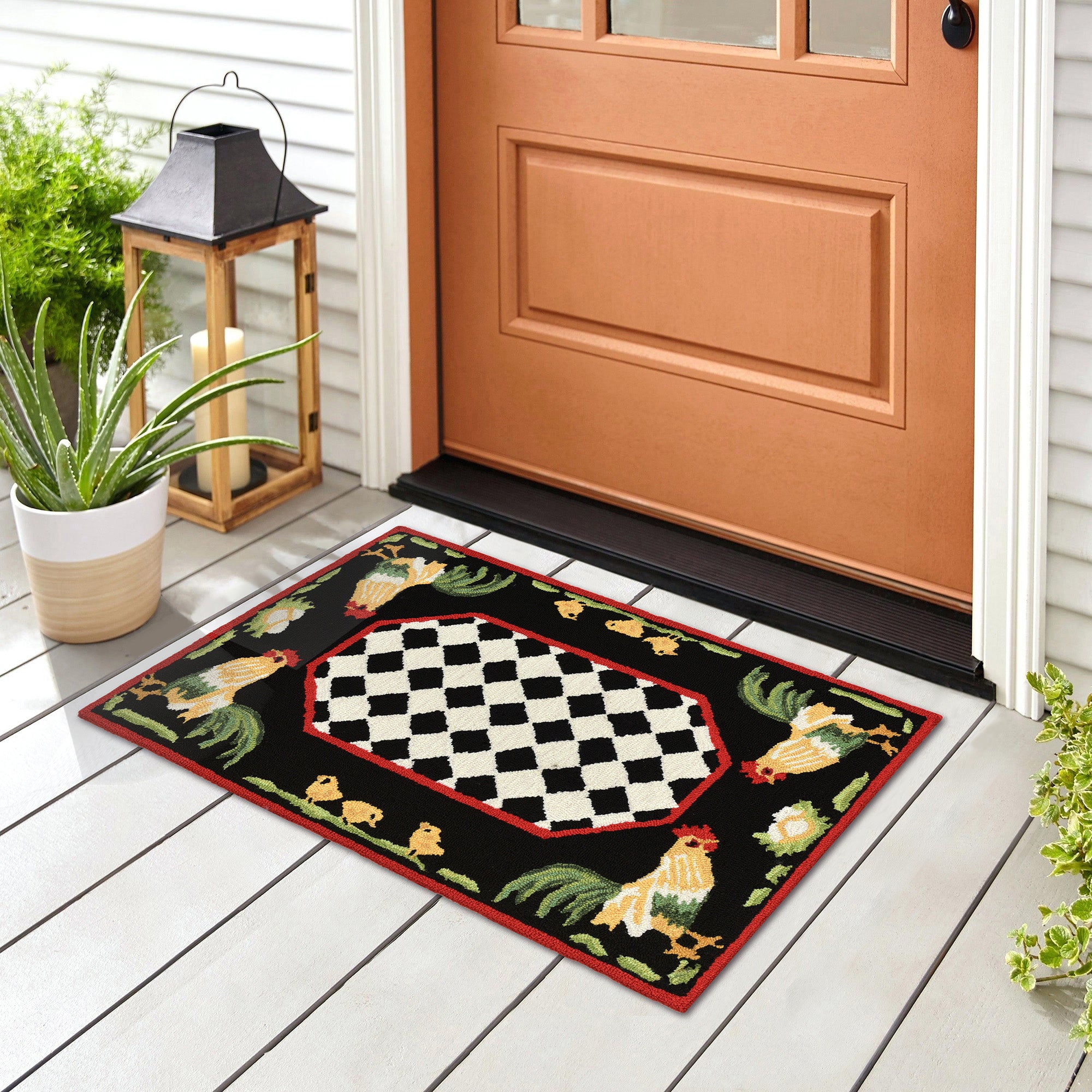 PIG & ROOSTER マット ラグ Rooster & Chick Border Indoor/Outdoor Rug – Plow & Hearth