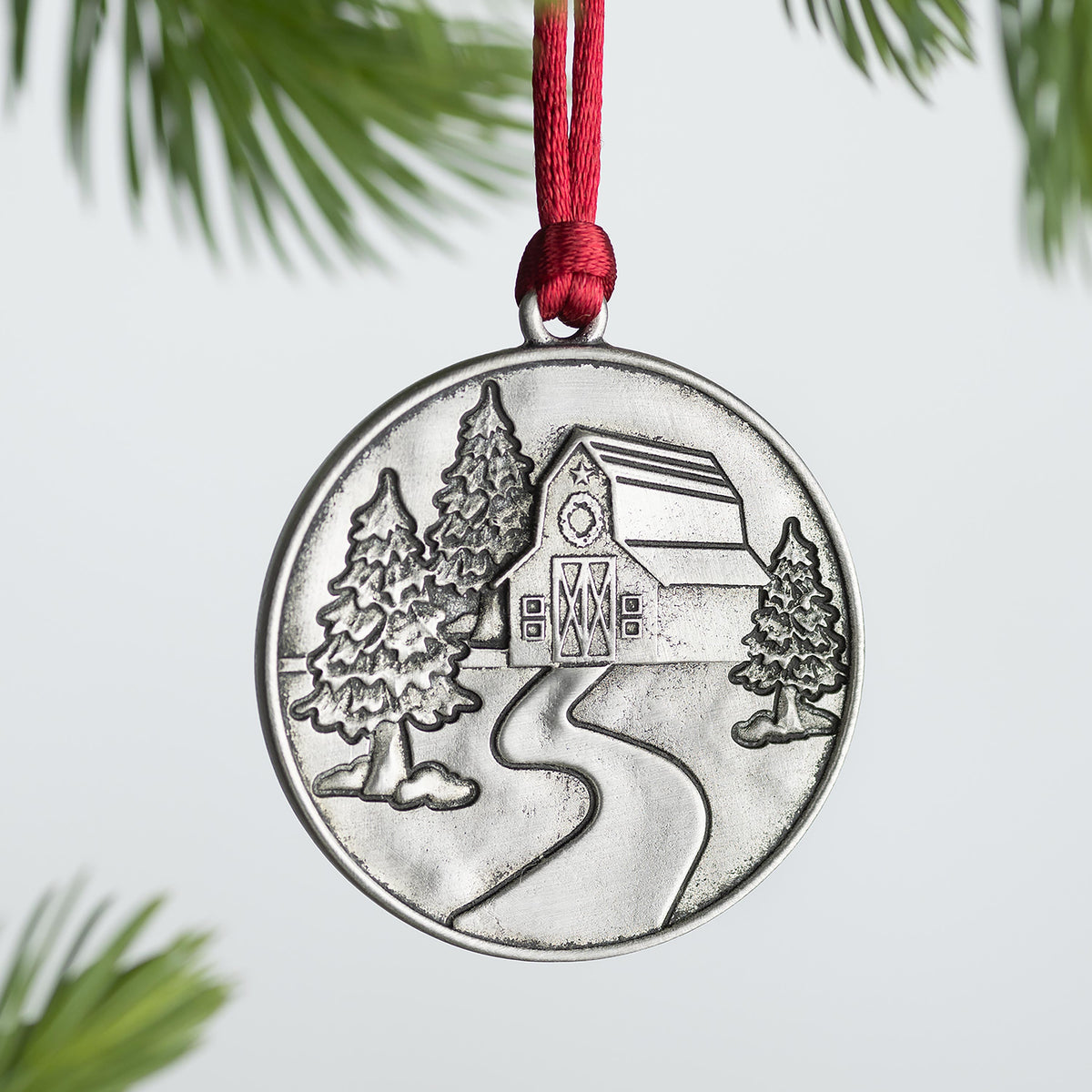 Barn Solid Pewter Christmas Tree Ornament Plow & Hearth