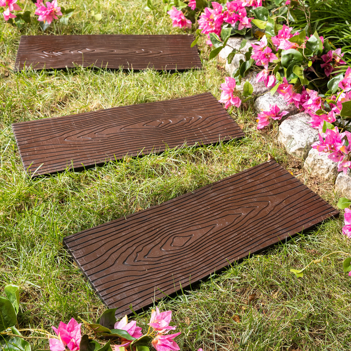 WoodGrain Rubber Garden Pathway Planks, Set of 3 Plow & Hearth