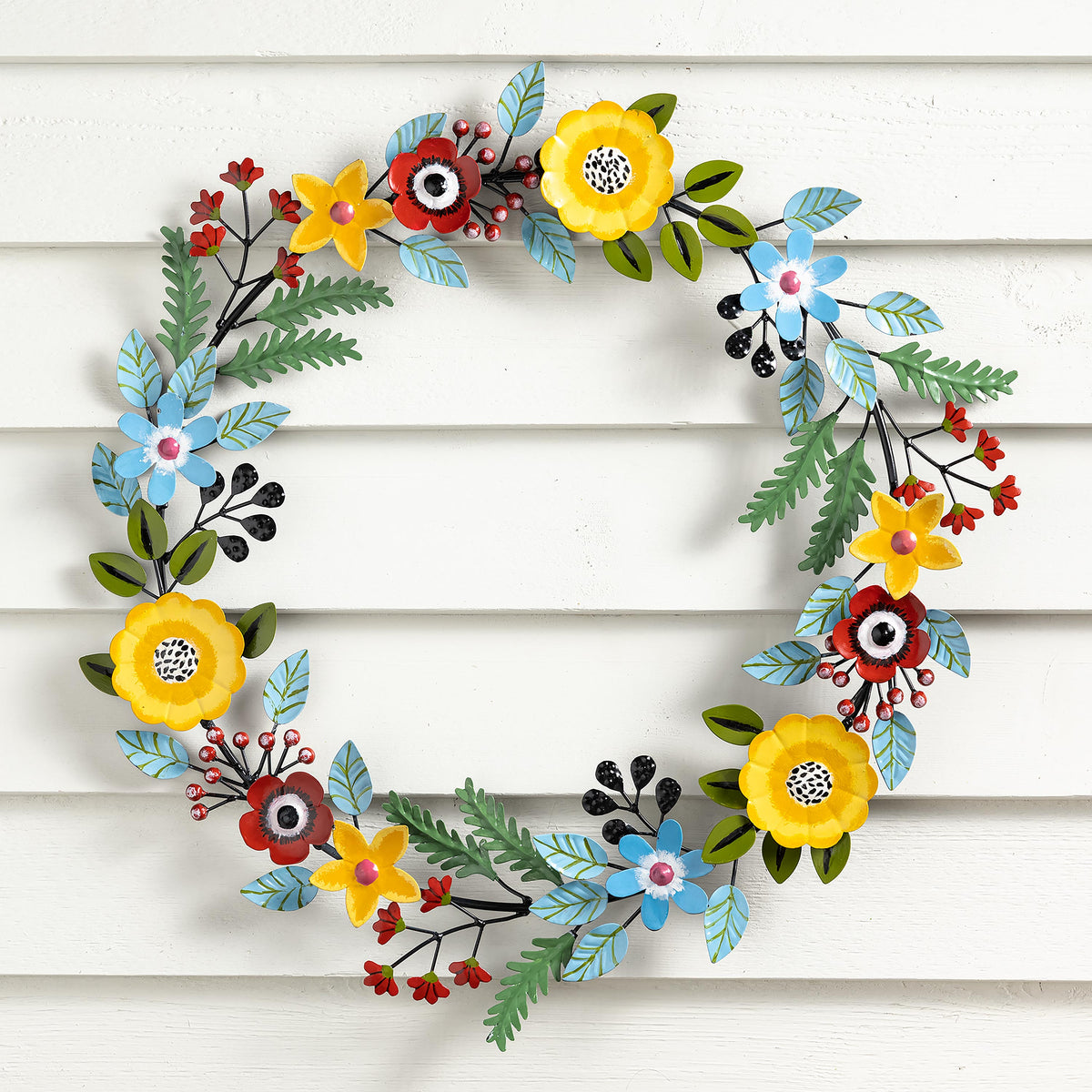 Wire Wreath Flower Indoor/Outdoor Floral And Berry Metal Wreath