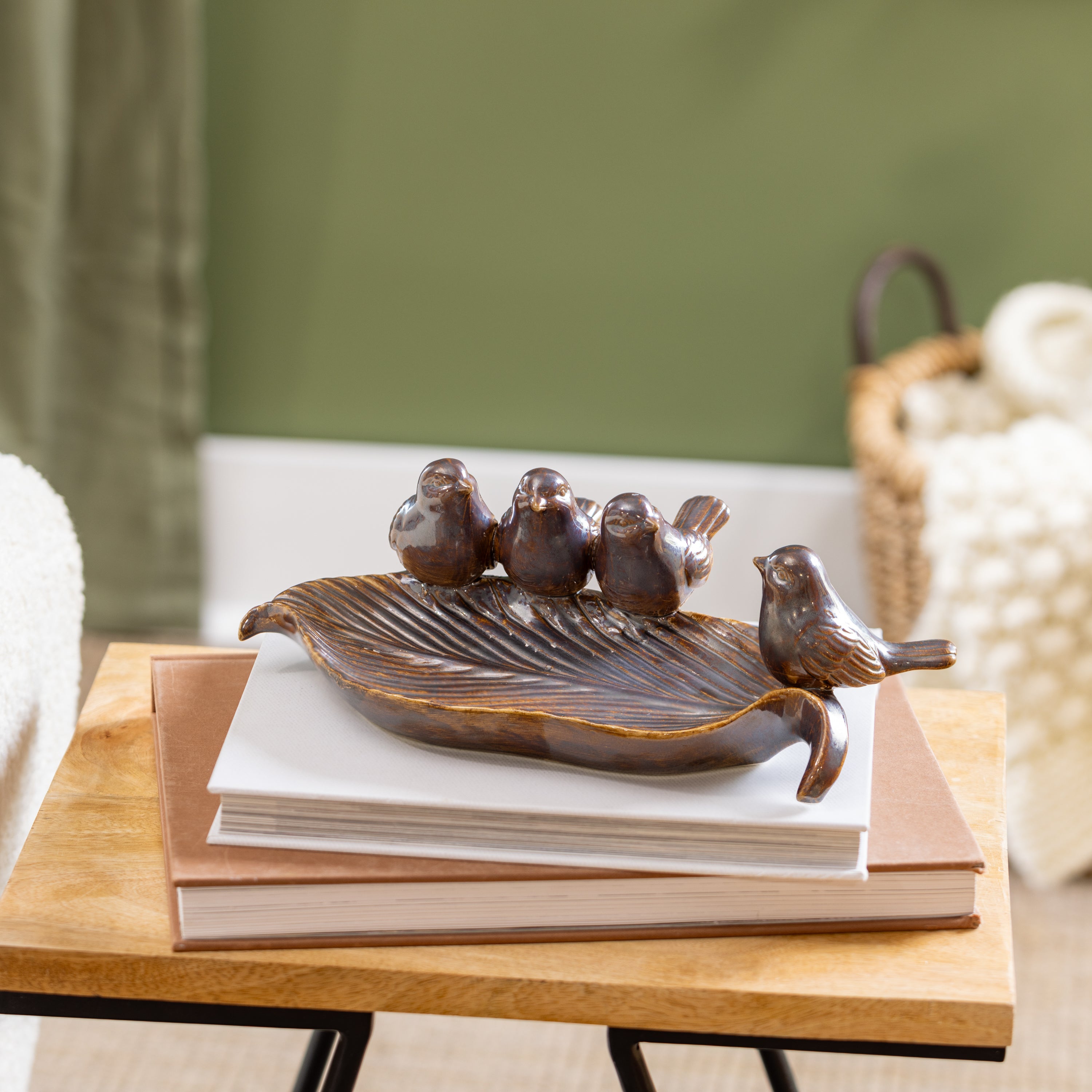 VivaStyle Table Decor, Ceramic Leaf with Birds, 11