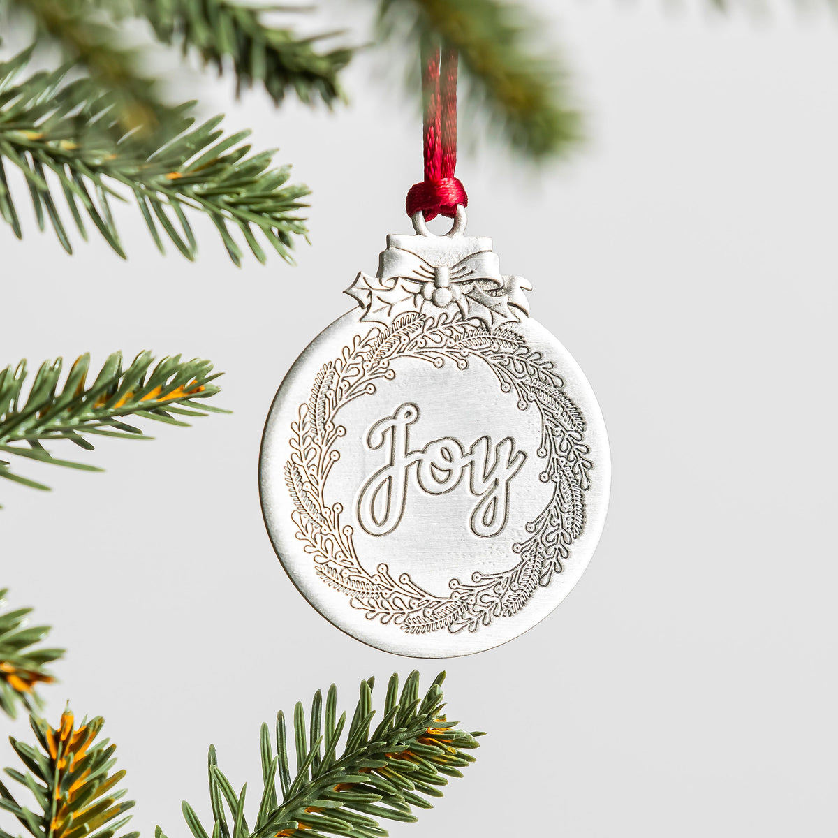 Joy Solid Pewter Christmas Tree Ornament Plow & Hearth