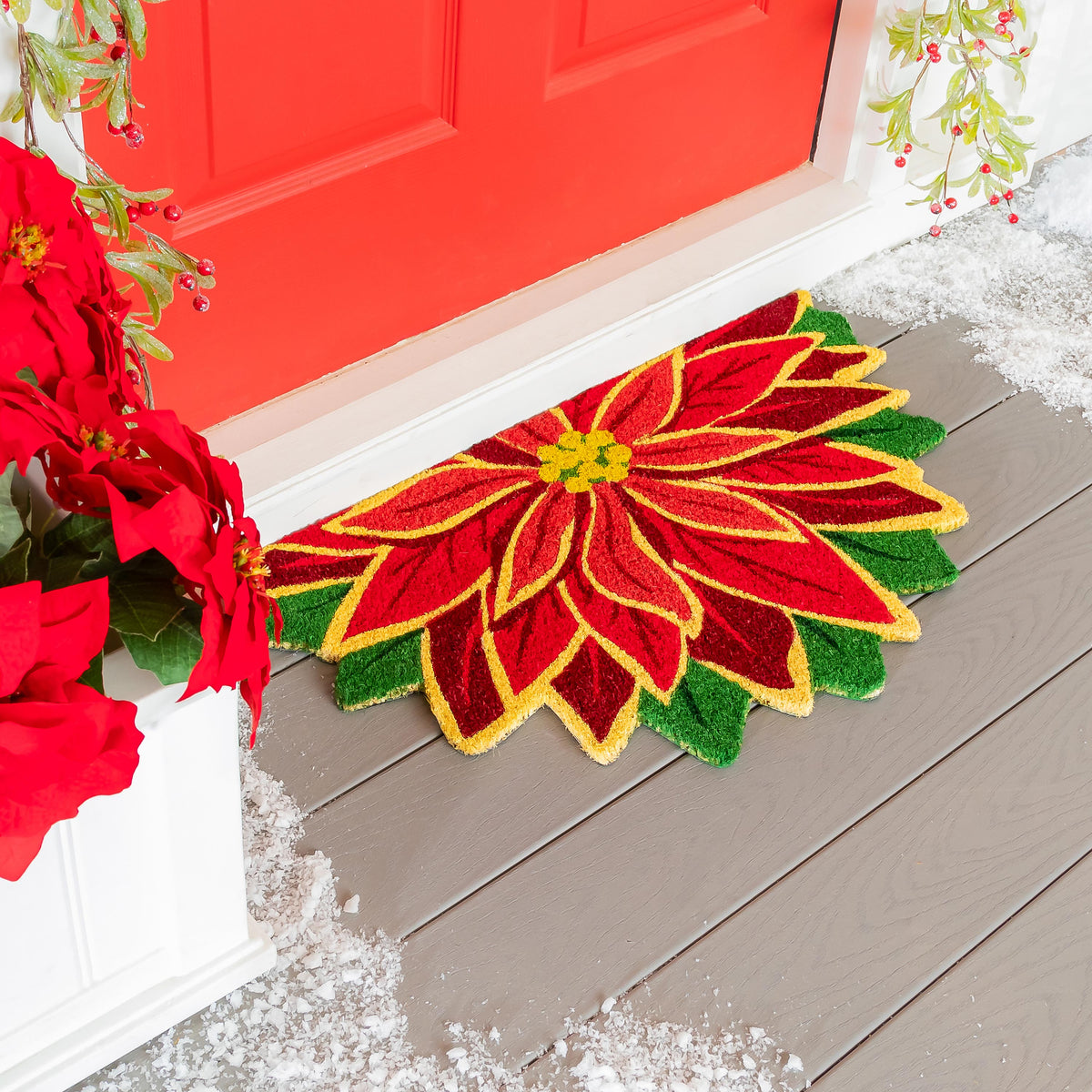 Welcome Poinsettia Shaped Coir Mat – Plow & Hearth