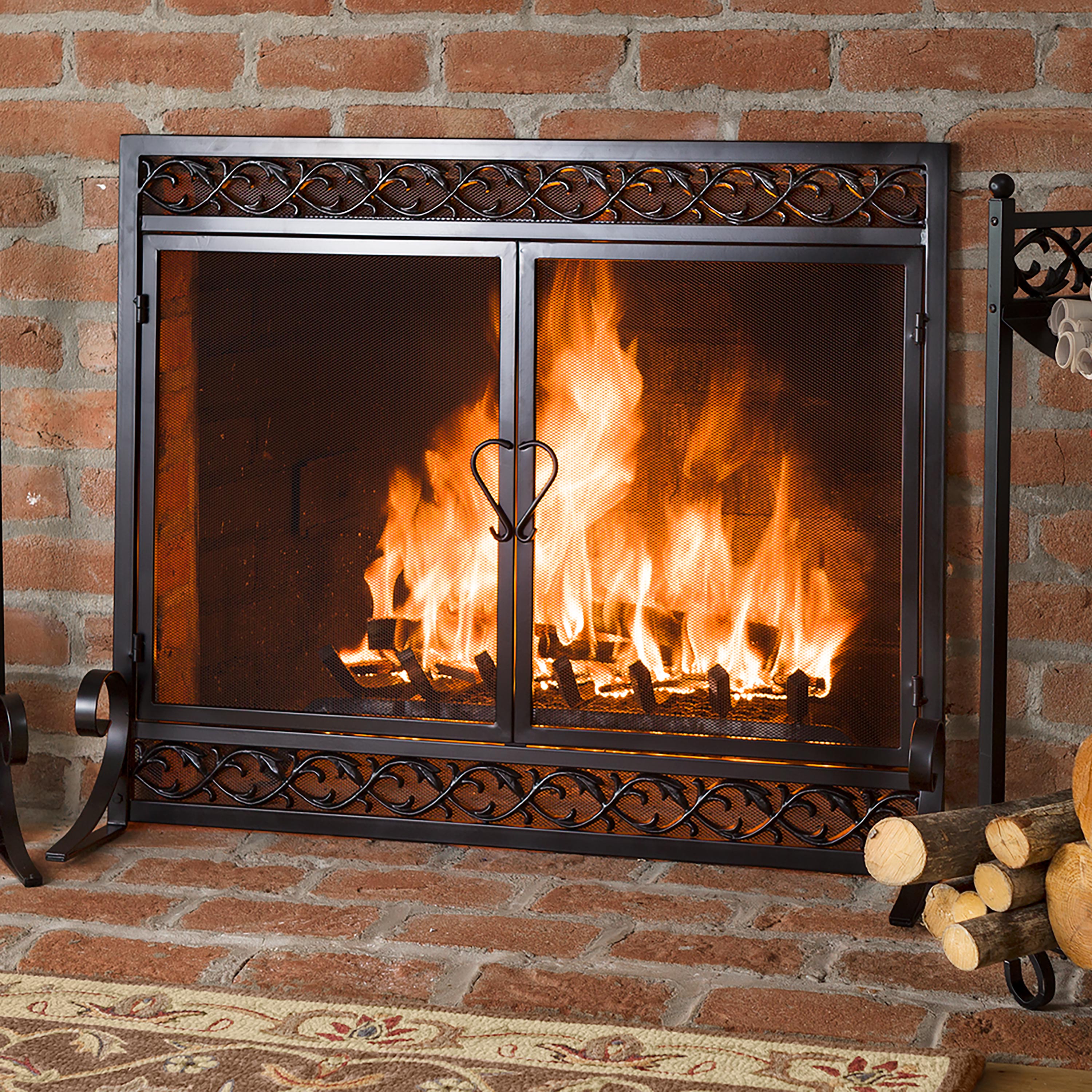 Plow & Hearth - Large Cast Iron Scrollwork Fireplace Fire Screen with Doors, popular 44