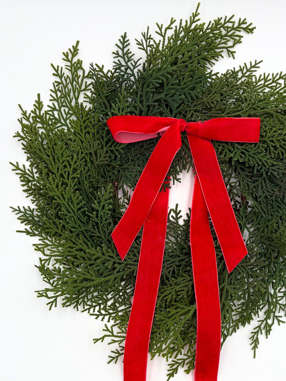 Traditional Red Mini Cedar Cabinet Wreaths with Ribbon