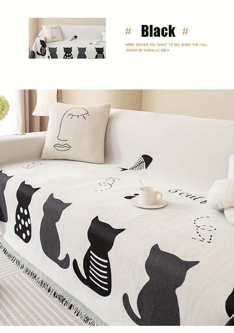 Chenille Cat Cartoon Sofa Cover Blanket