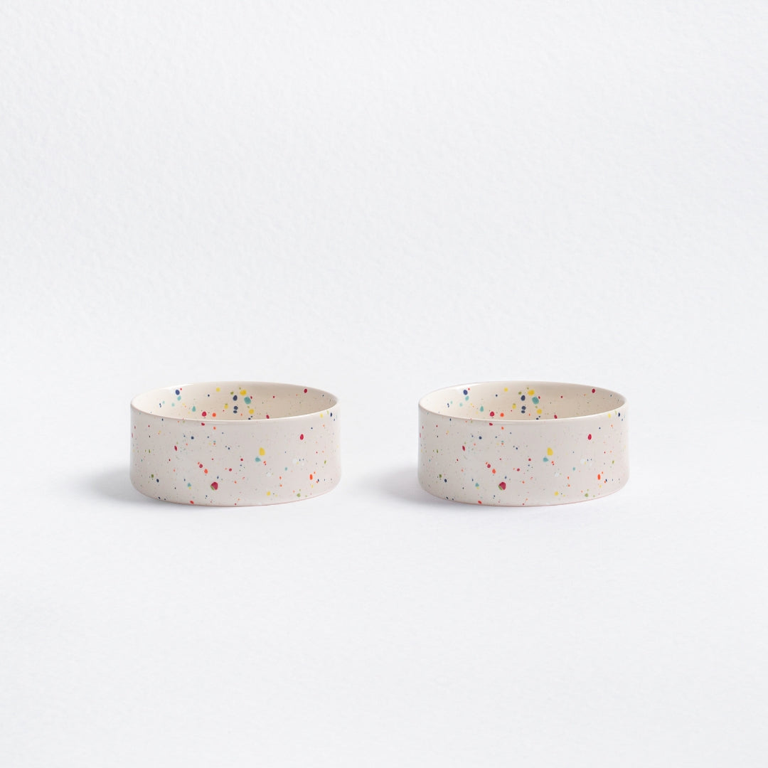 Set of 2 White Medium stoneware ceramic Pet Bowls — Party Collection