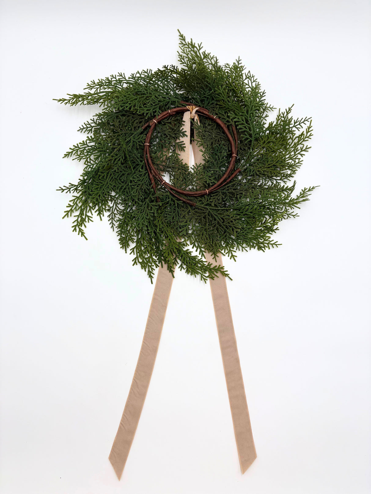 Neutral Mini Cedar Cabinet Wreaths with Ribbon
